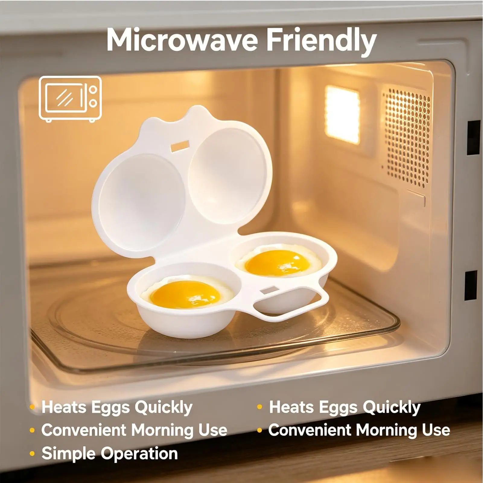 2 Cavity Microwave Egg Poacher Nonstick Microwavable Quick Boiler Poached Egg Cooker for Cooking Camping Breakfast Sandwiches