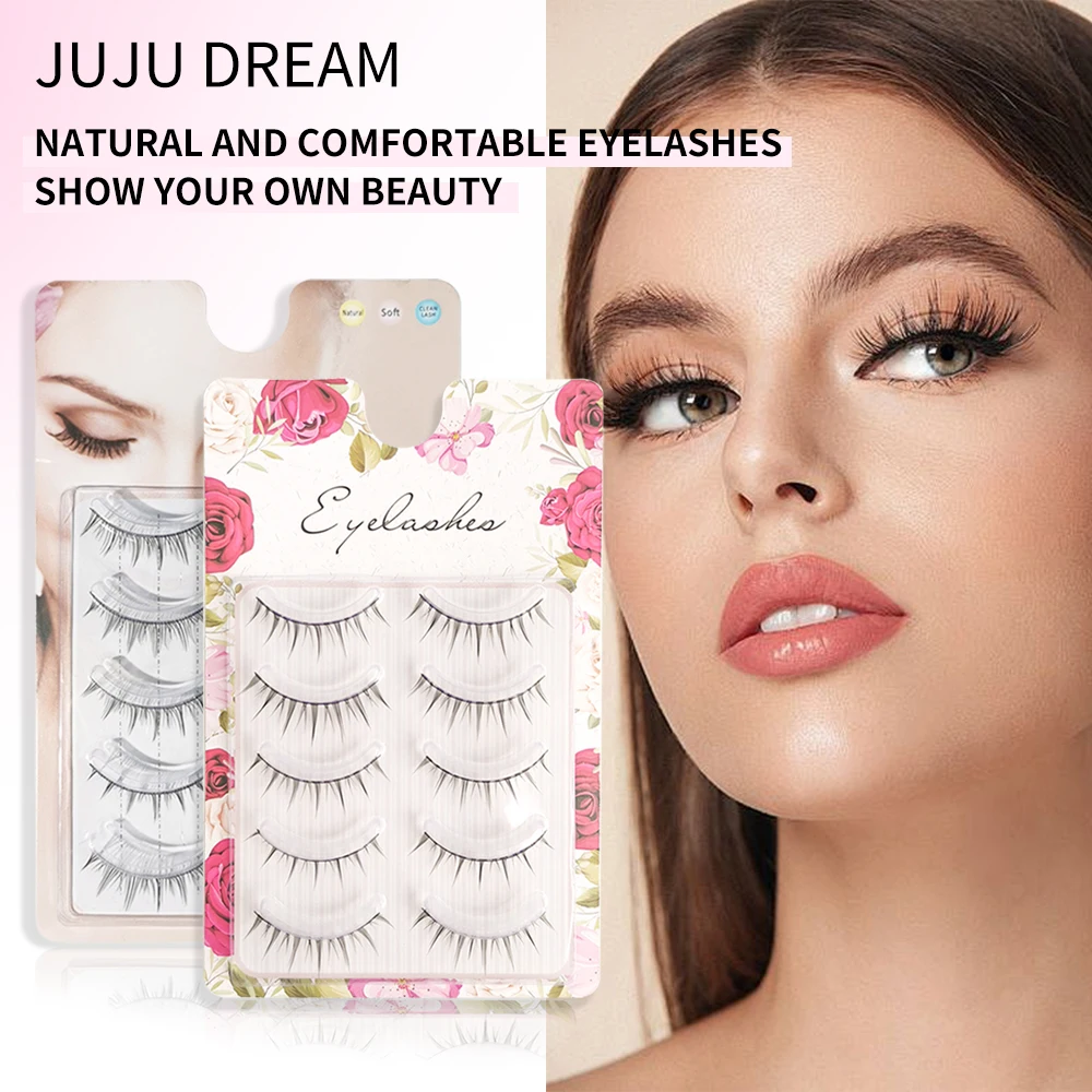 5 Reihen mit 10 Paar Verlängerungen für falsche Wimpern, natürlicher Look, lange Wimpern, Augen-Make-up, schmaler Streifen, falsche Wimpern