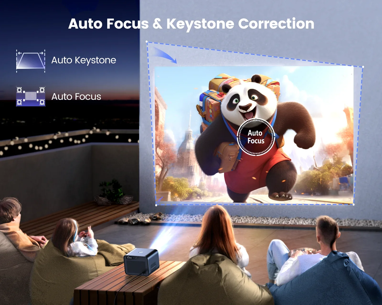 Projetor de Keystone Smart Auto Focus, Home Theater, Projetor de Filme ao ar livre, Full HD, 700ANSI, nativo, 1080P