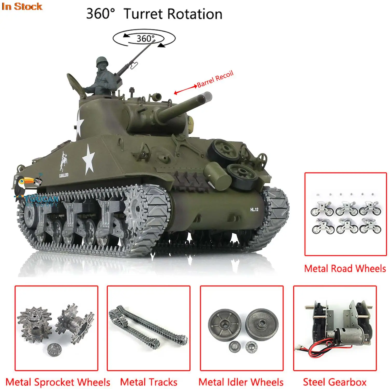 HENG LONG 1/16 7.0 Customized M4A3 Sherman RC Tank 3898 Barrel Recoil 360° Metal TH17682-SMT4