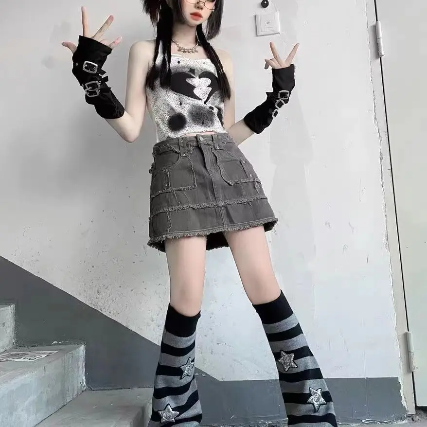 Luvas góticas sem dedos com fivela de metal, luvas longas sem dedos, meia-dedo do punk Oversleeve, aquecedor de braço, Lolita Cosplay, gótico, manga preta, Y2K