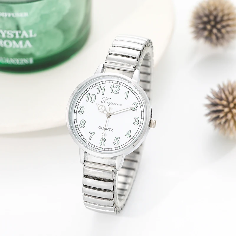 Fashionable Arabic Numeral Women's Watch Elastic Band Quartz Watch Antique Style Simple and Clear Watch for Middle-Aged and Elderly People