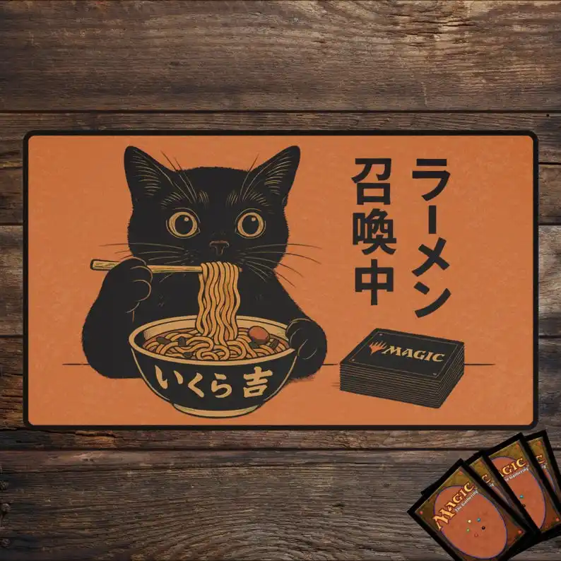

60x35cm cat eating Lamian Noodles design MTG TCG game pad with regional magic party game accessories