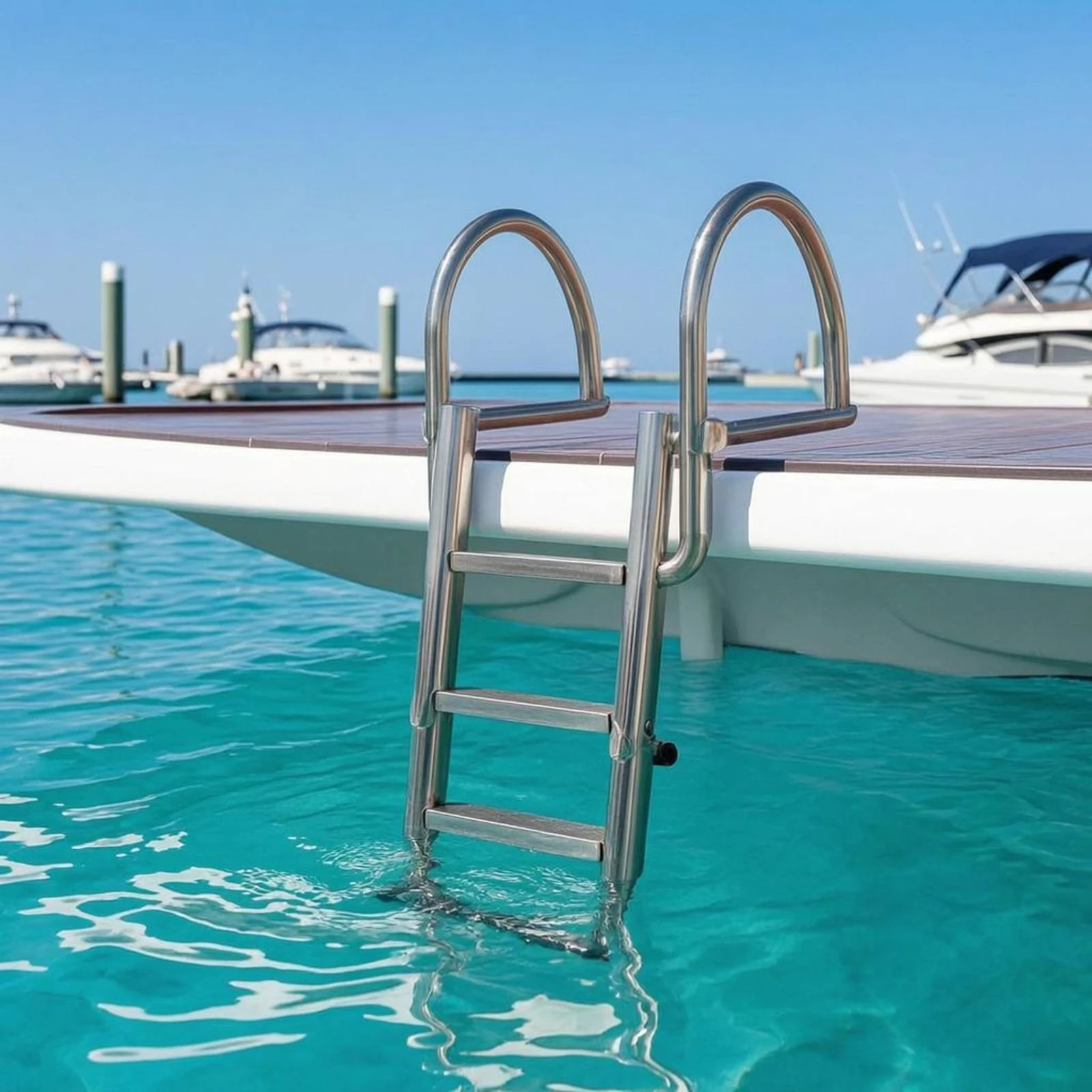 Boat Boarding Ladder Polished Finish Stainless Steel Boat Ladder Heavy Duty Lightweight