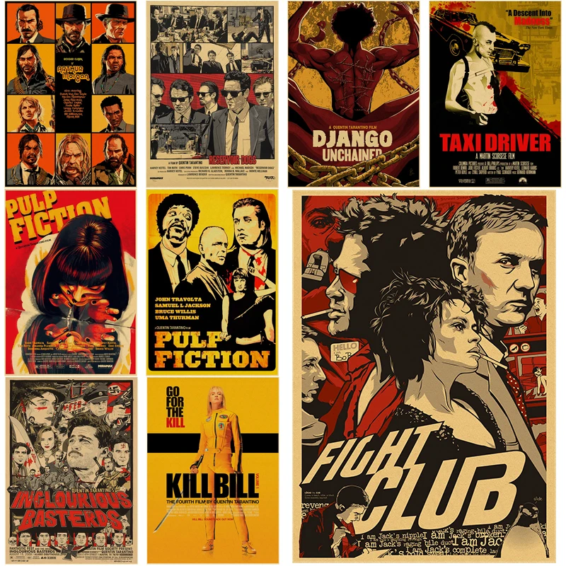 Retro Movie Posters Fight Club/Pulp Fiction/Reservoir Dog/Inglourious Basterds Prints Vintage Home Room Art Wall Decor Paintings