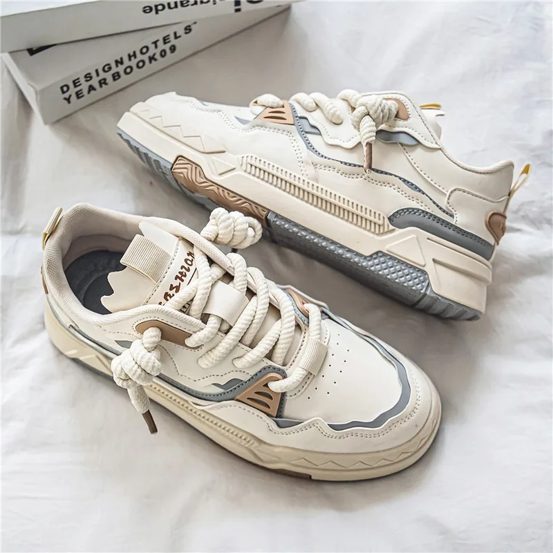 

Fashion Shoes for Men Student Lace-up Thick Baseplate Shoes Four Seasons PU Leather Casual Run Sneaker Comfort Zapatillas Hombre