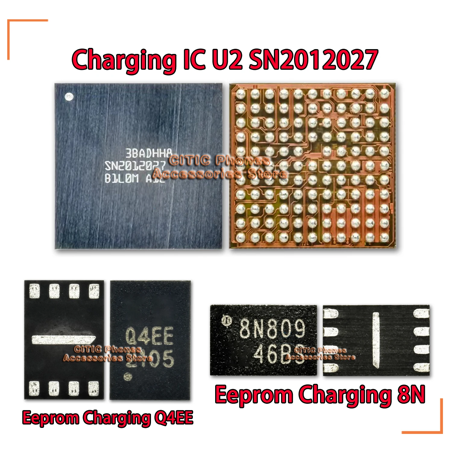 

1-30Pcs/Lot New Original U2 SN2012027 +8N( Q4EE) Eeprom Charging IC Set For iPhone 15 16 Series 15Pro 15ProMax 16 Plus