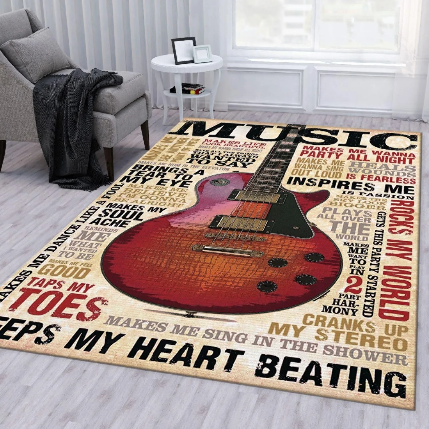 Fender Gitarrenteppich für Wohnzimmerdekoration, große Fläche, bequem, schmutzabweisend, rutschfester Teppich, Schlafzimmer-Bodenmatte