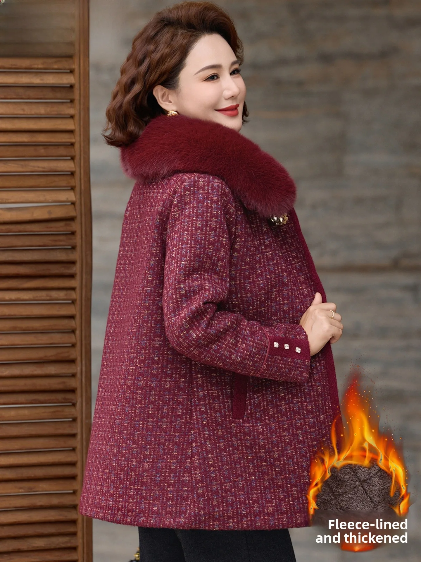 

Утепленное меховое пальто для женщин среднего и старшего возраста, корейский стиль, из смесовой ткани хлопок-полиэстер, теплое и износостойкое.