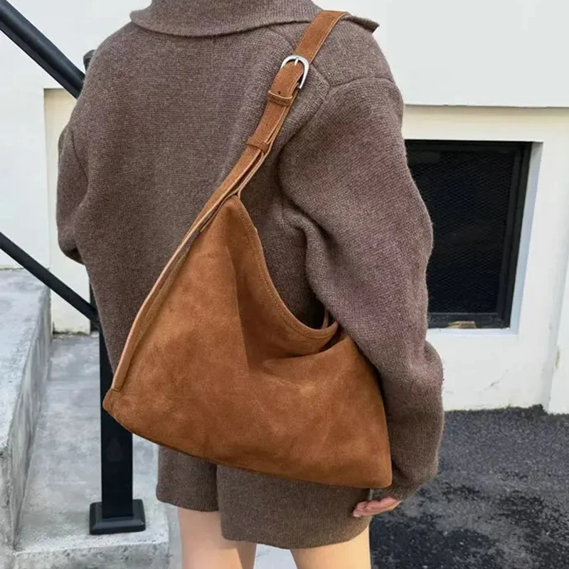 Genuine Grade Women's Suede Cow Leather Shoulder Crossbody Luxury Designer Brand Travel Tote Antumn Winter Ladeis Big Tote Bag