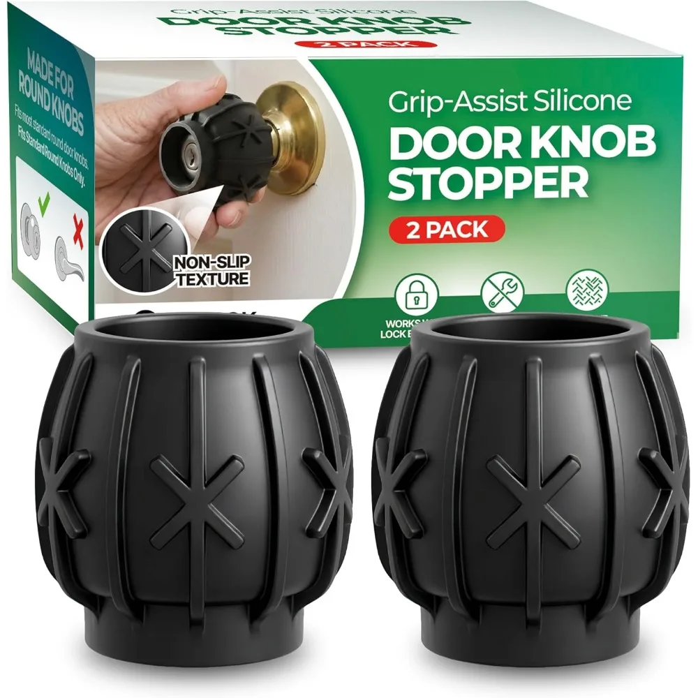 

Three in One Door Knob Covers Silicone Grip for Arthritis Seniors Wall Protector Heat Resistant Handle Sleeve Universal Black