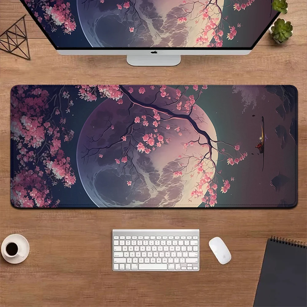 Mousepad Gaming Anime Cherry Sakura Moon Aesthetics Computer Keyboard Mouse Pad XXL Table Decoration Mat Rubber XL Desk Pad Rug