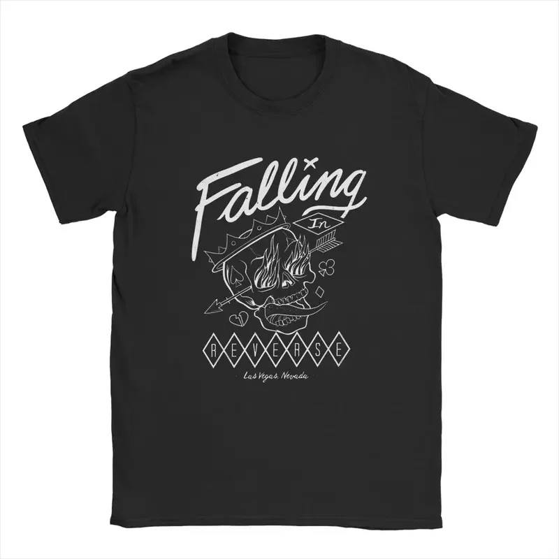 Y2K Falling In Reverse Official T For Men Cotton T-Shirt O Neck Flame Skull Band Music Funny Tees Short Sleeve Clothes New