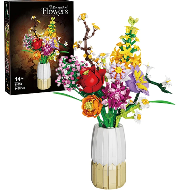 AMAZINGBLOKS 1009PCS Sonnenblumen Bausteine Blumenstrauß Vase Modell Bricks Set Idee Hause Dekoration Kinder Pädagogisches Spielzeug Urlaub Geschenke 4