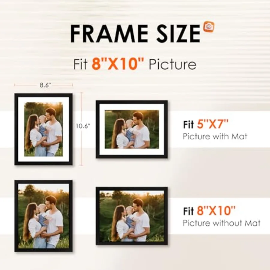 8x10 Picture Frame 1 Pack, Photo Frame with HD Plexiglass, Display Pictures 5x7 with Mat or 8x10 Without Mat, Picture Frames Co