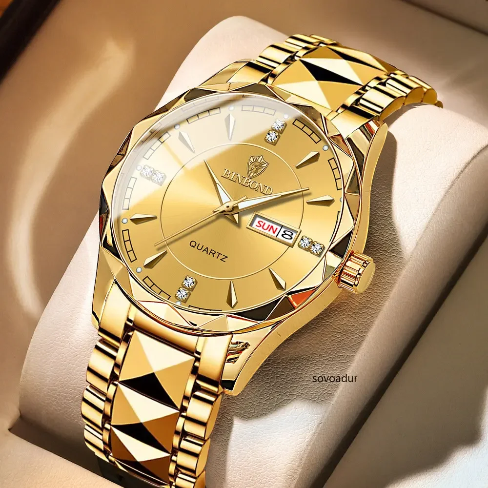 Dropshipping Gold Watch Men Quartz Business Mens Watches Fashion Day Date Male Clock Stainless Steel Waterproof Reloj Hombre New