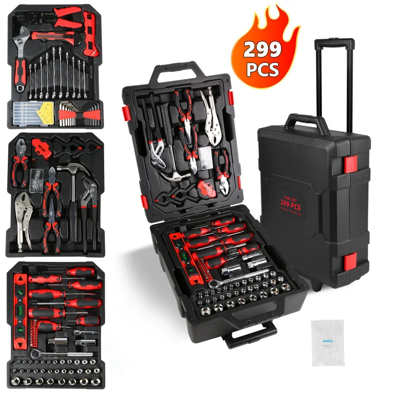 910-piece toolbox set with aluminum handle box for household tools, car repair tool kit, wheel repair tool set