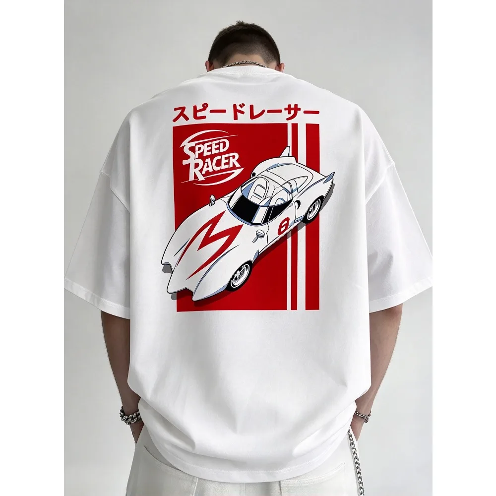 2026 New Speed Racer Mach 5 Animation Back Print T-shirt, Vintage Cartoon Character Unisex Short Sleeve Summer Trendy Tee