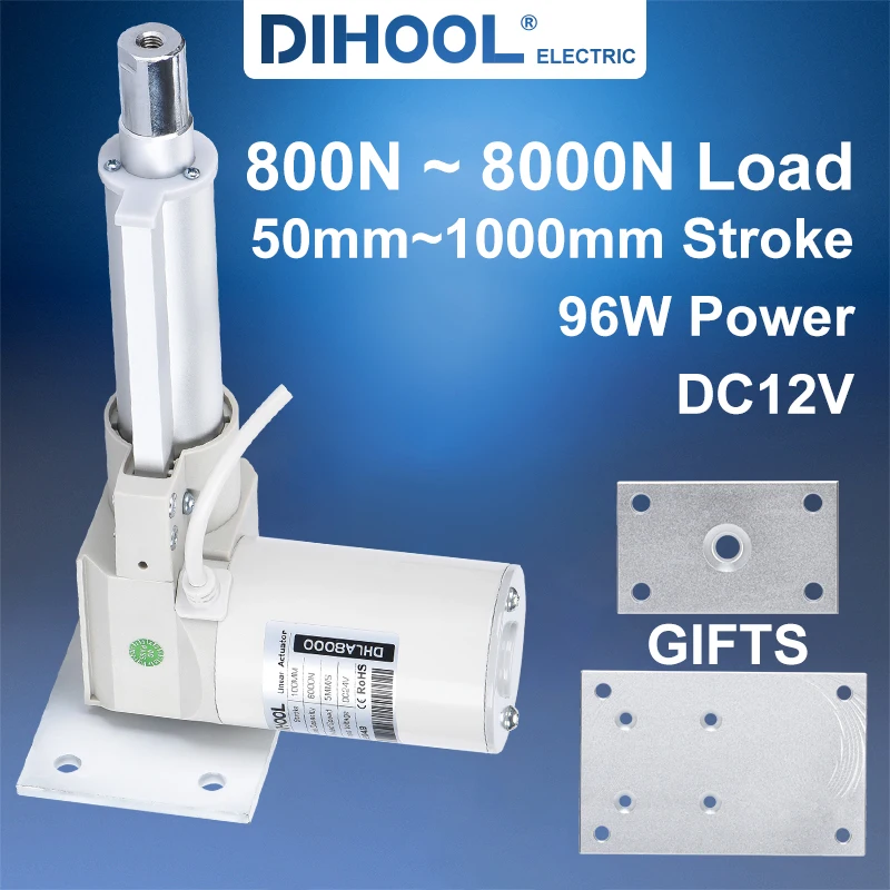 8000N Electric Linear Actuator 50MM~1000MM Stroke 80kg~800kg Load 3.3mm/s~25mm/s Electrical Lifting Motor with Top Bottom Plates