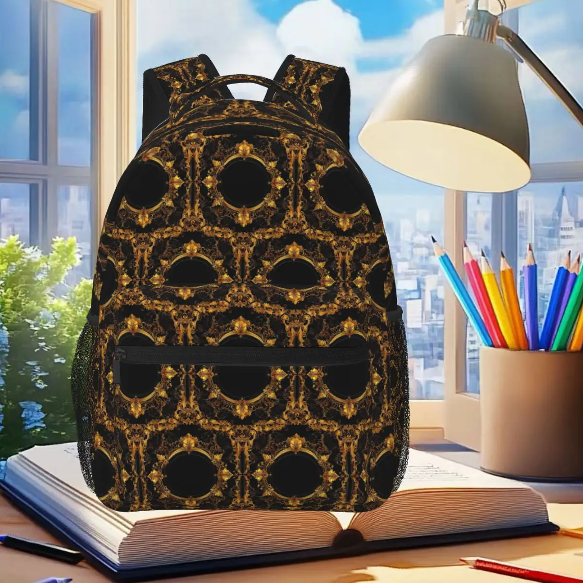 

Golden Carvings Backpack Student Boys Girls BookBag Children School Bag Computer Shoulder Bags for Men Women
