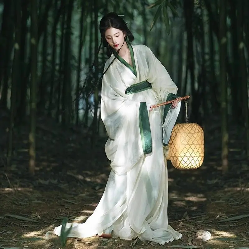 

Hanfu Warring States Robe 2025 New Style Large Sleeve Cross Collar Set Restoration Double Layer Straight Hem Printed Cool Style