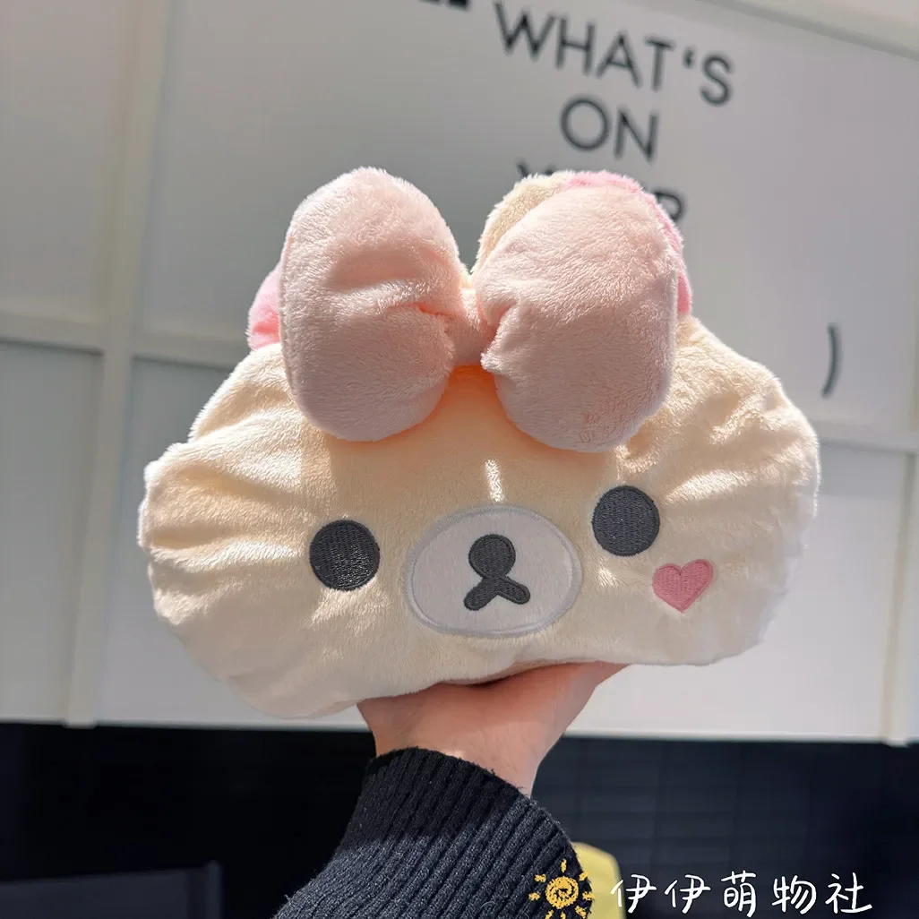 Adorable Rilakkuma Plush Tissue Box Soft Fluffy Hanging Bear Tissue Holder Cute Portable Tissue Dispenser Car Home Office Decor