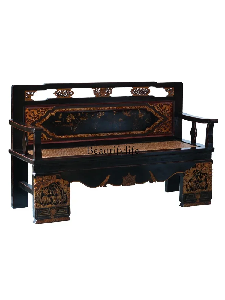 Modern Chinese hand-painted solid wood sofa chair engraved with armrests antique master chair