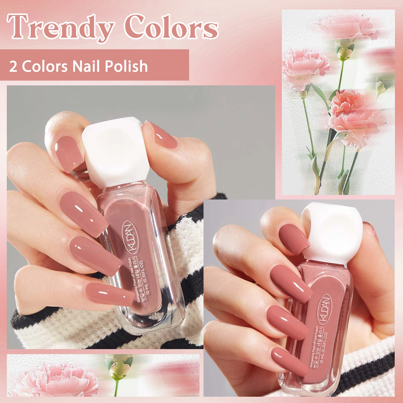 2-teiliges 10-ml-Nagellack-Set auf Wasserbasis, abziehbar, rot, rosa, langlebig, schnell trocknend, keine Notwendigkeit der Lampe, um Nagelzubehör zu heilen, Nagelkunst