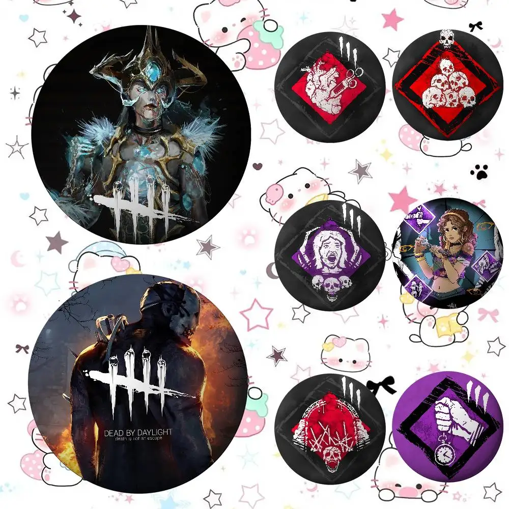 Game D-Dead By D-Daylight Badges Peripheral Lapel Pins Runde Brosche aus Weißblech für Umhängetaschen-Accessoires, Souvenirgeschenke