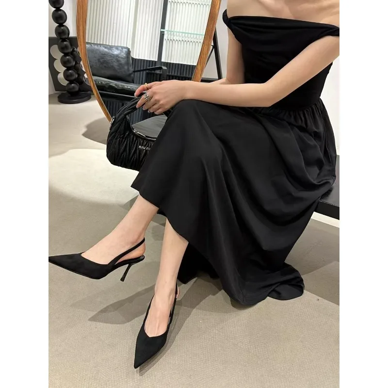 

2025 summer women's classic apricot high heels pointed toe elegant dress high heels shallow women's stiletto sandals large size