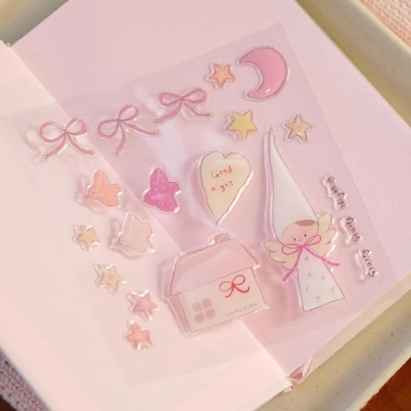 Cute Cartoon Snow Angel Bow 3D Jelly Sticker Kawaii Girlish Illustration-style Resin Relief Stickers for Water Cup Phone Cases