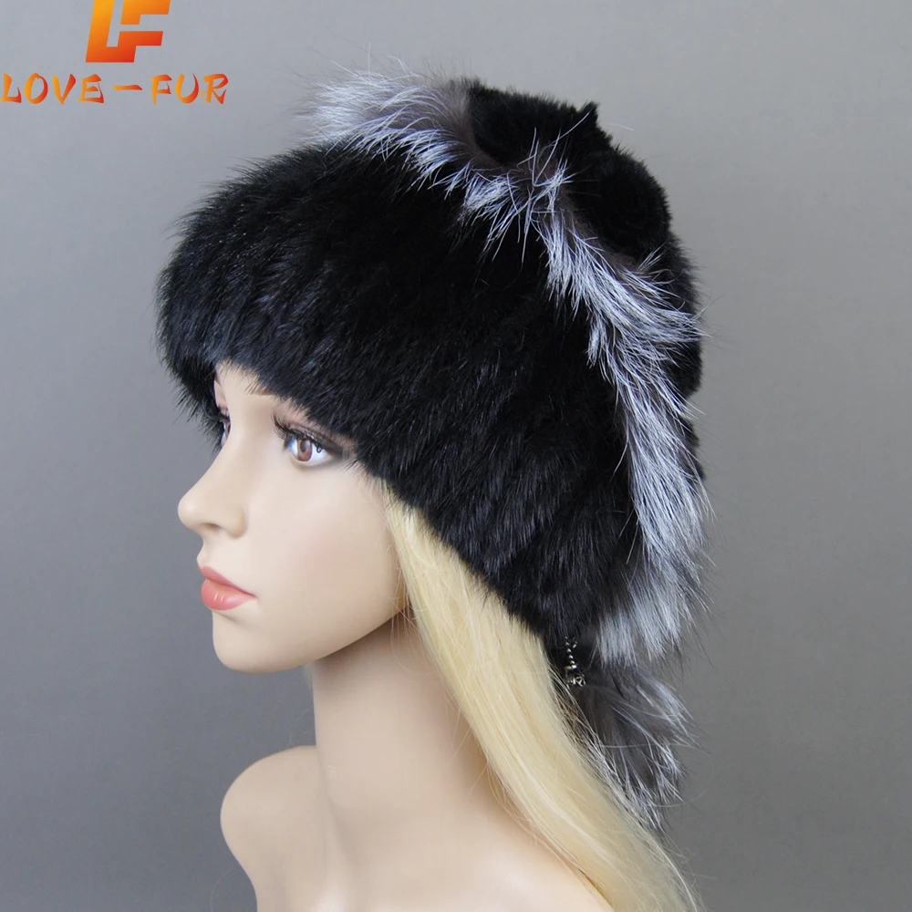 

Fashion Silver Fox Fur Mink Hair Fur Hats For Women Luxury Real Mink Caps Warm In The Winter Female Natural Mink Fur Beanies