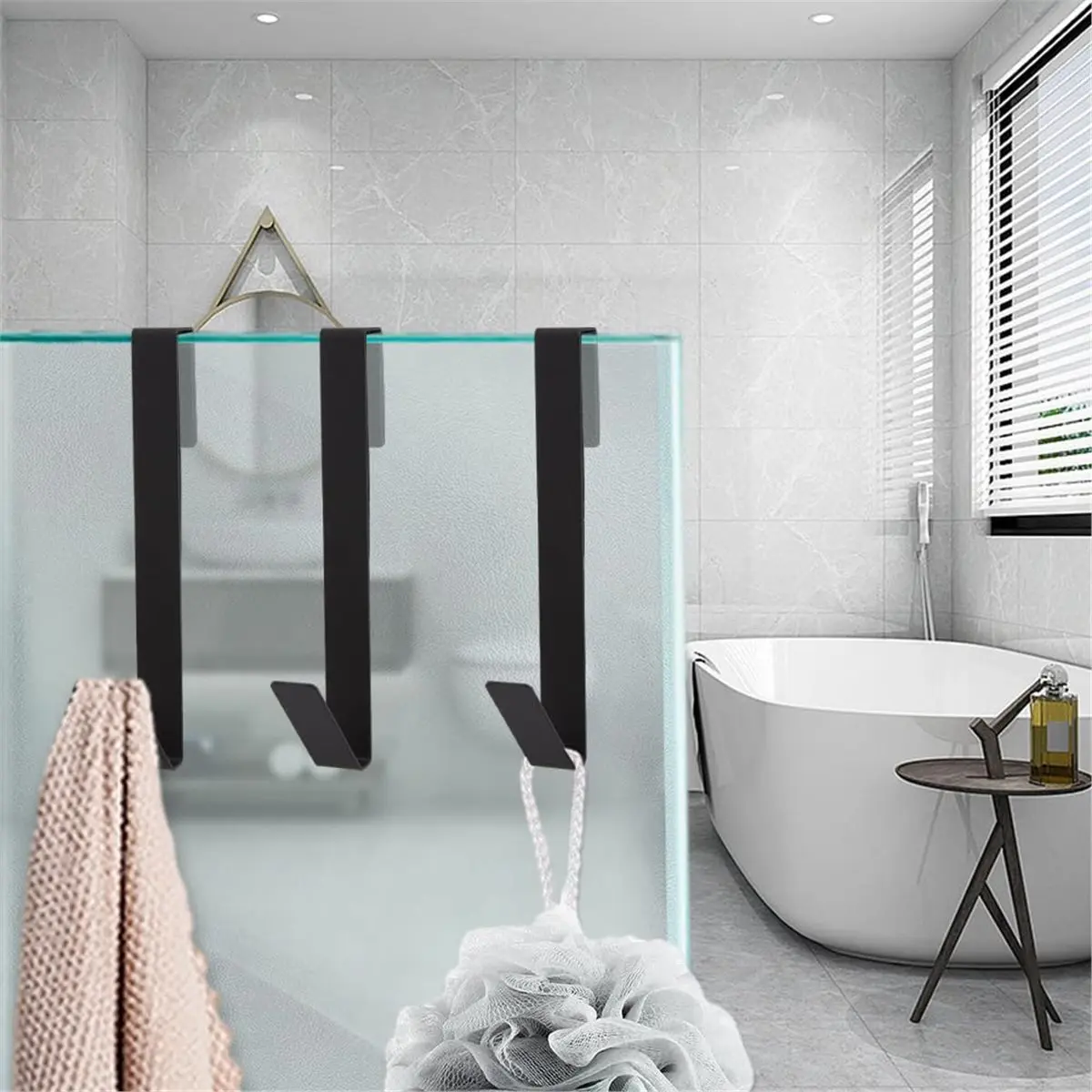 

[AA49] 7 Inch Stainless Steel Shower Door Hooks, 4 Pack No Drill Towel Hooks for Frameless Glass Doors