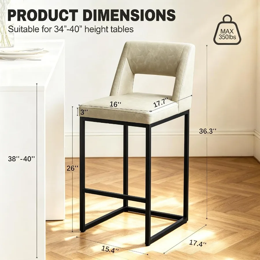 Counter Height Bar Stools Set of 4 for Kitchen Counter Modern Bar Chairs with Backs 26 Inch for Kitchen Island with Upholstered