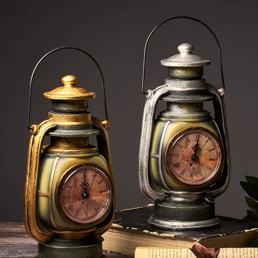 

Vintage Lamp Retro Desk Clock Resin Desktop Clock Home Decoration Living Room Tabletop Adornment Creative Craft