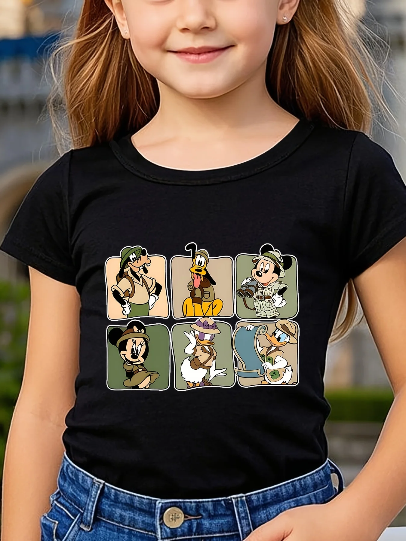 

2025 New Disney Printed Children's Street Fashion Trend Short Sleeve Pure Cotton Round Neck T-shirt