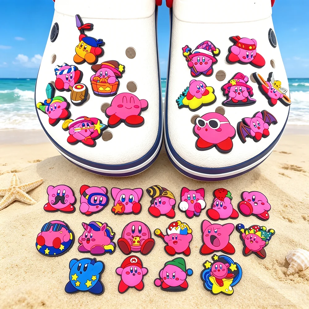 10/20/30pcs Kirby Pink Cartoon Shoe Charms PVC Decorations for Slides Clogs Sandals Girls Party Gift Buckle Accessories
