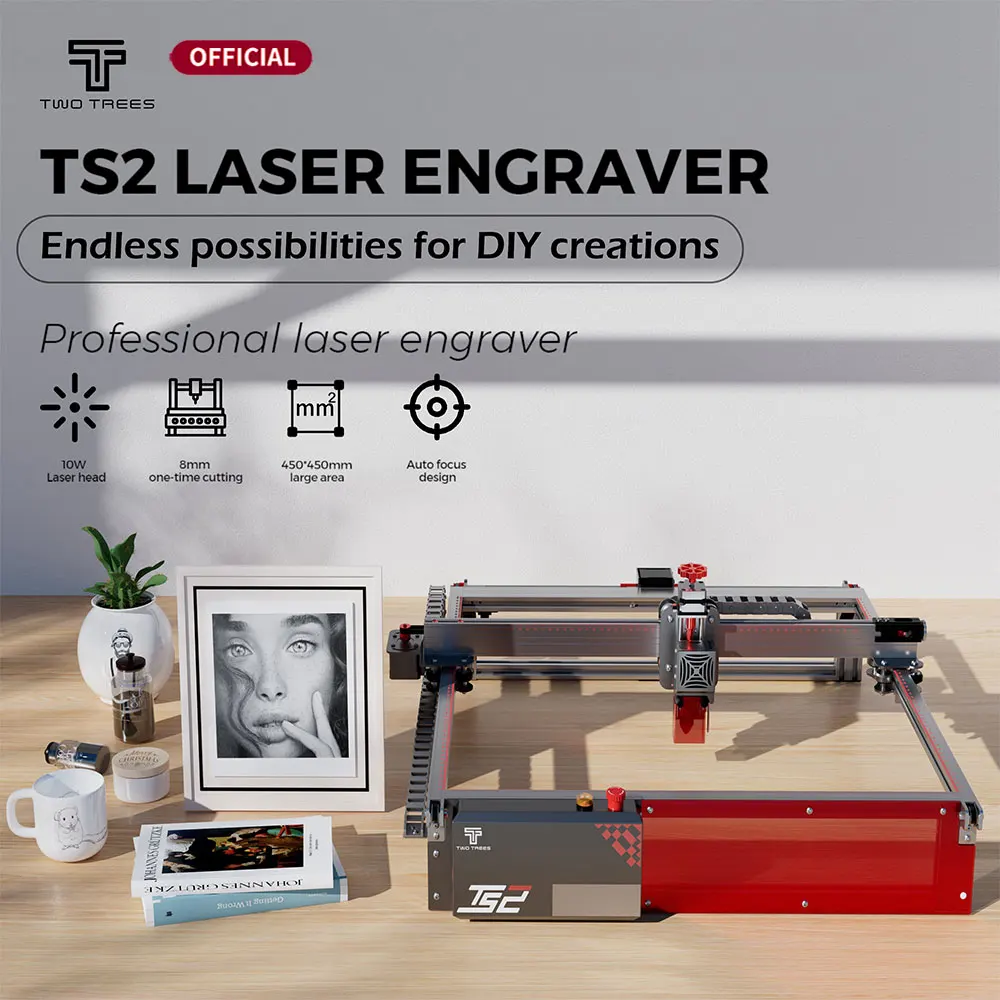 

TS2 10W Laser Engraver Auto Focus Laser Engraving Cutting Machine 450x450mm with Air Assit System Flame Detection APP Connect