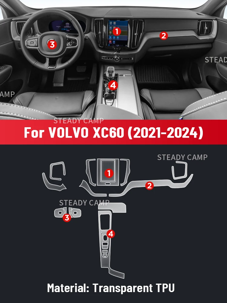 Anti-scratch Car Interior Center Console Media Dashboard Navigation TPU Protector Film Accessories For VOLVO XC60 2021-2024