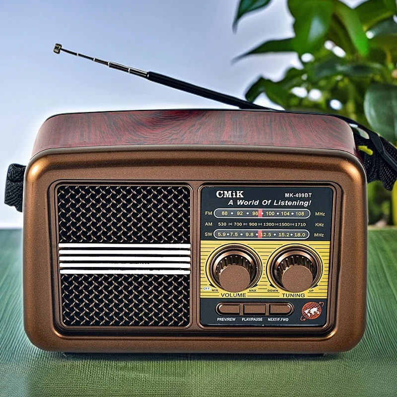 

Portable Vintage FM SM SW Radio High Sensitivity Full Band Radios Receiver Wireless Bluetooth Speaker with LED Light TF Card Slo