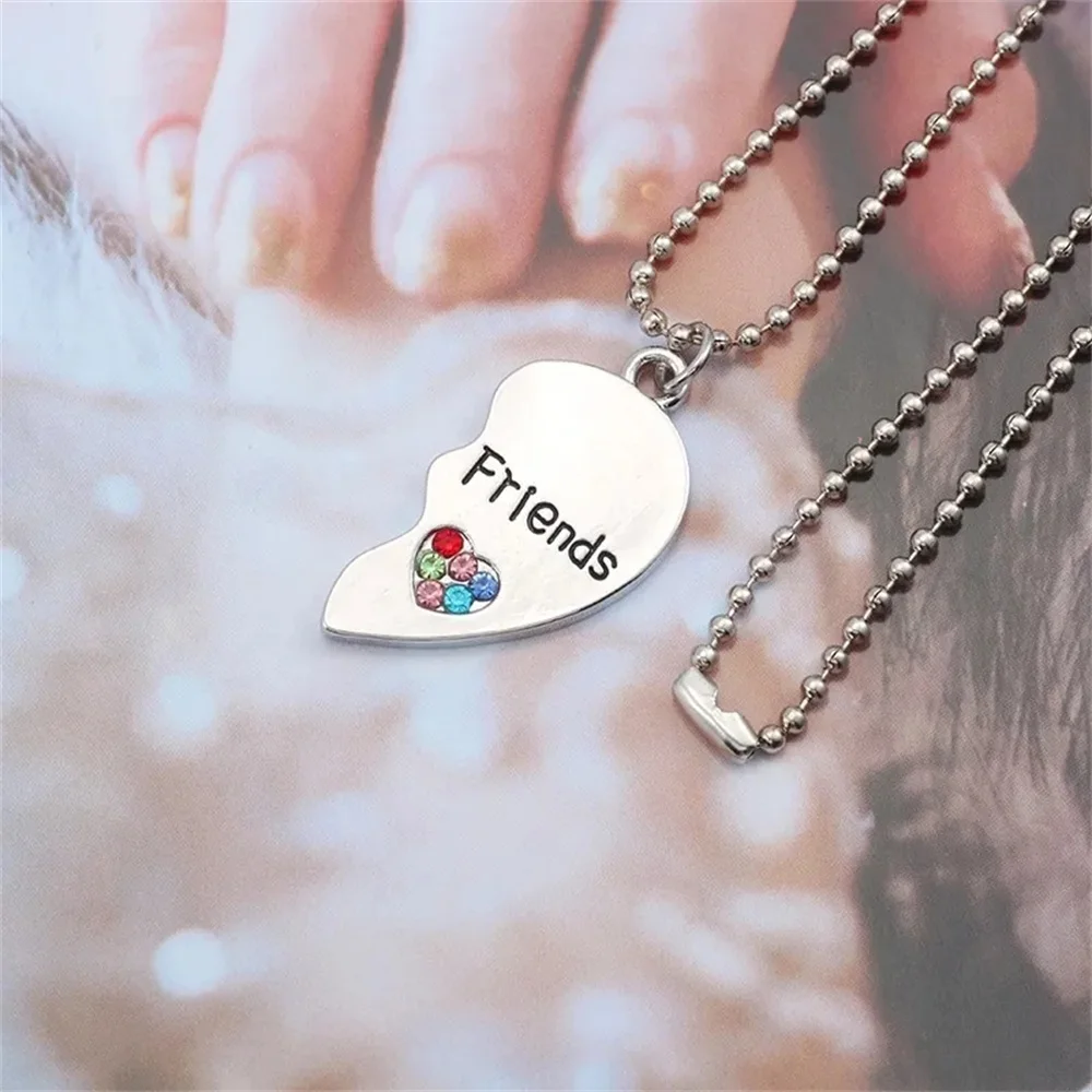 2 Pcs/set Best Friends Pendant Necklace Ful Rhinestone Love Heart Bff Necklaces Pendants Corlour Friendship Couple Necklace