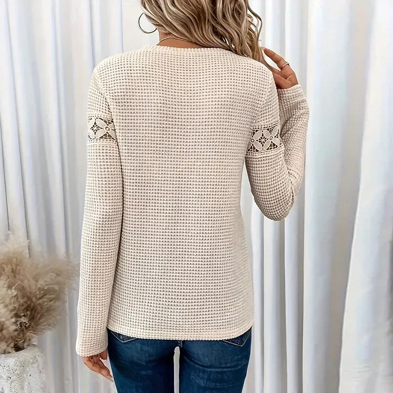 Elegant Blouse White Casual O Neck Long Seeve Lace Patchwork Tops Women Pullovers Autumn Blouse For Womens Shirt