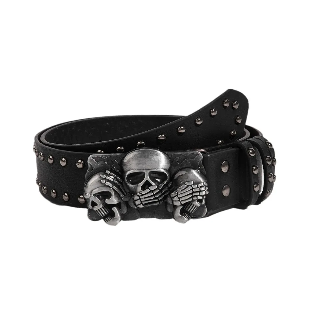 

Jeans Decor Cool Skull Wide Waistband Adjustable Y2K Black Rivet Belt PU Leather Hip-hop Skeleton Fingers Belt Men
