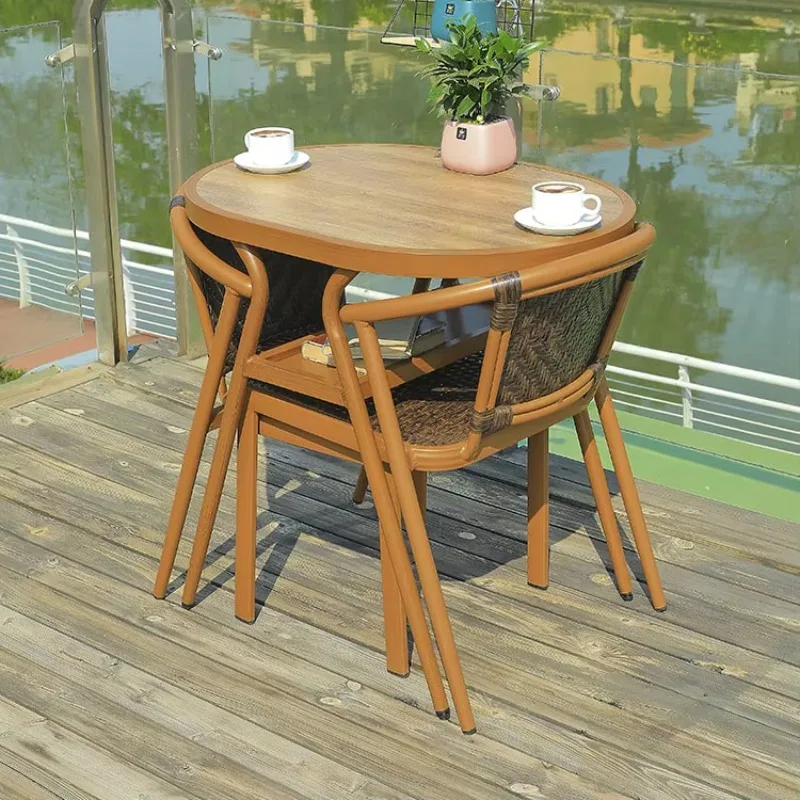 3 PCS Save Space Terrace Bistro Restaurant Garden Aluminum 2 Seater Rattan Cafe Dining Set