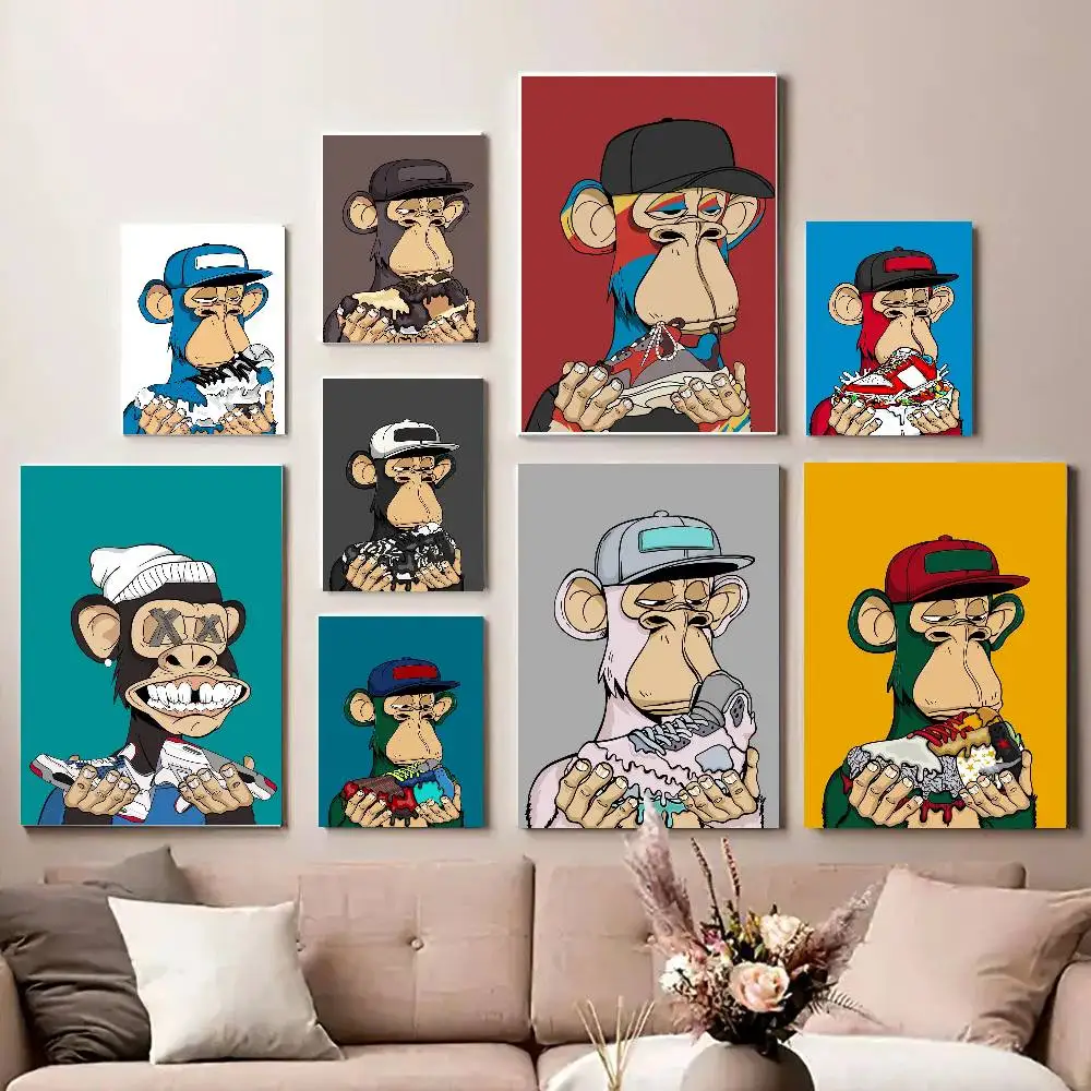 Bored Ape Graffiti Style Street Art Poster High Quality Print Poster Waterproof Wall For Living Bedroom Retro Room Decor Gift