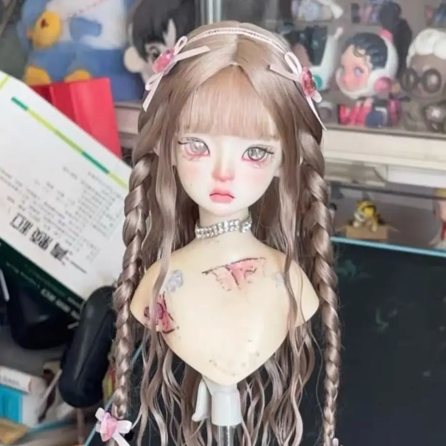 BJD Wig Doll Accessories Radish Red 1/4 BJD Braided Wig Bun Wig Hardhead Shell Mohair Hair Free Shipping