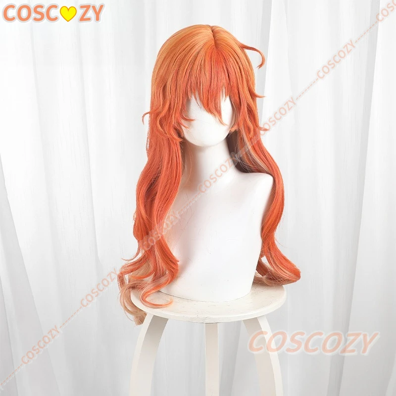 Wuthering Waves Augusta Cosplay Pruik Lang Oranje Haar Rinascita Festival Halloween Party Pruiken voor Vrouwen Meisjes Prop Gratis Pruik Cap