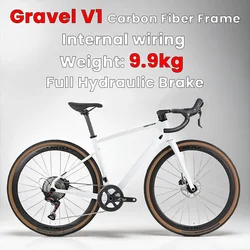 700*40C Gravel V1 Super light carbon fiber frame Road bike off-Road Bicycle 12speed Hydraulic Disc Brake Internal wiring aldult