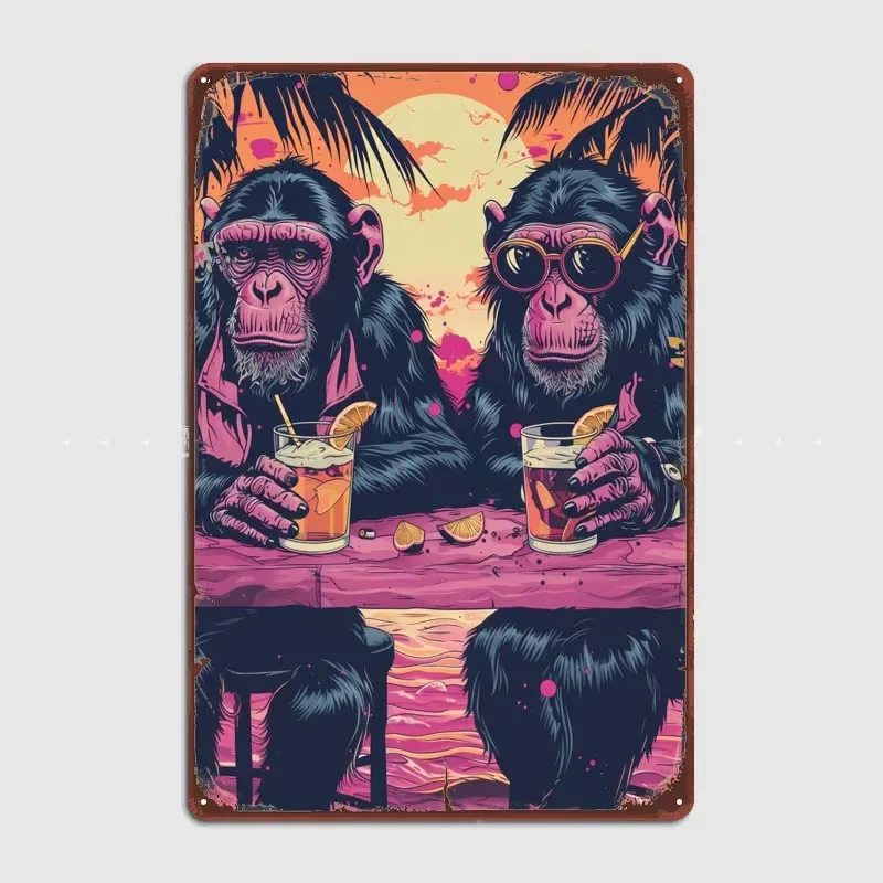 Apes Chilling Bahamas Gaming Room Decoration Vintage Metal Signs for Wall Art Decoration Tin Plates Metal Poster Bar Accessories