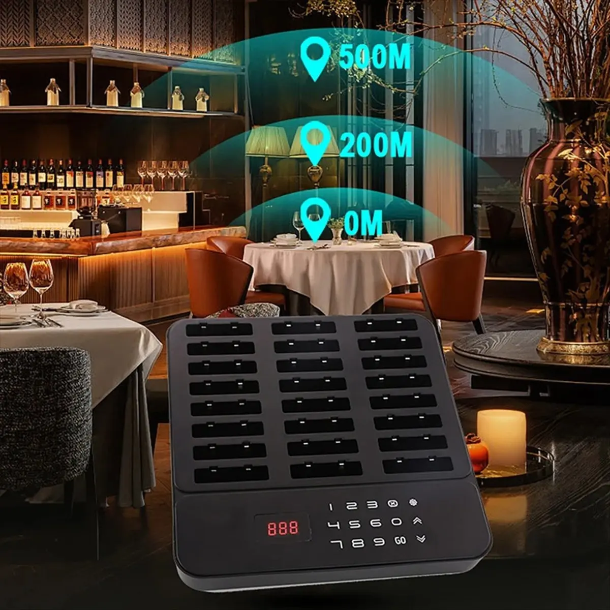 ☶❈＊♥AC907-Wireless Restaurant Pager Food Truck 24 Coasters Buzzer Pager Receiver Calling System for Bar Cafe Food Court UK Plug